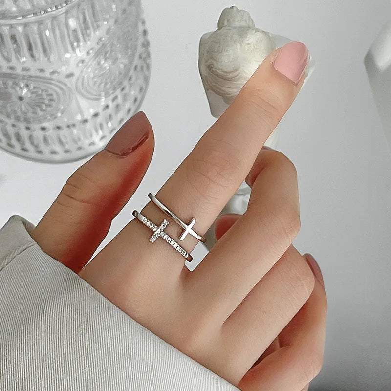 Double-Layer Cross Zircon Ring