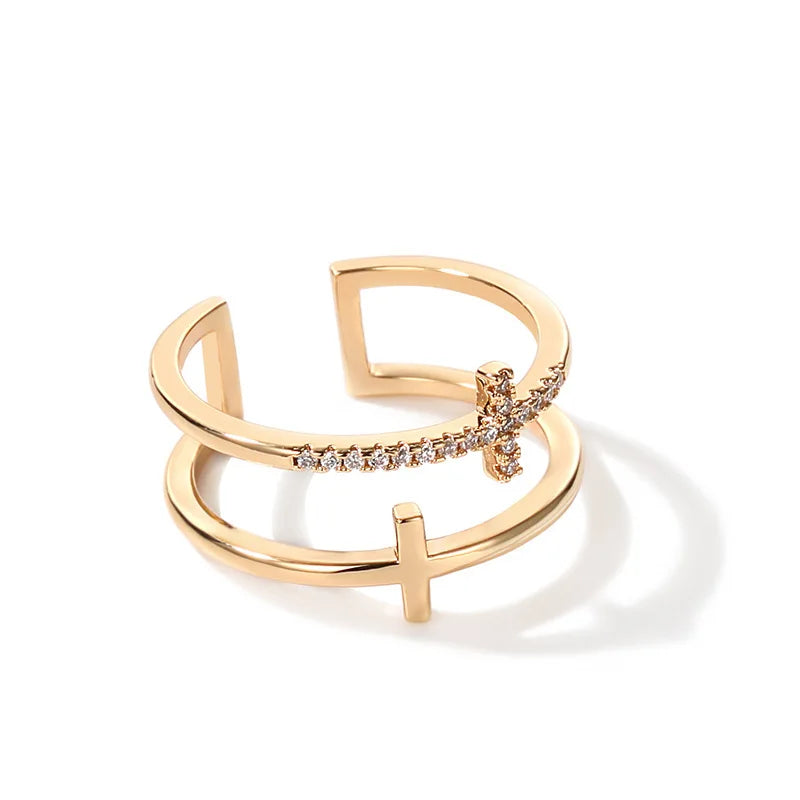 Double-Layer Cross Zircon Ring