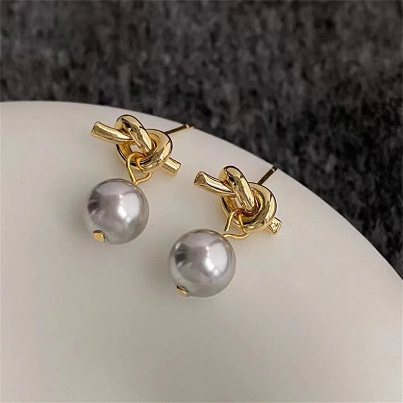 Round Pearl Stud Earrings
