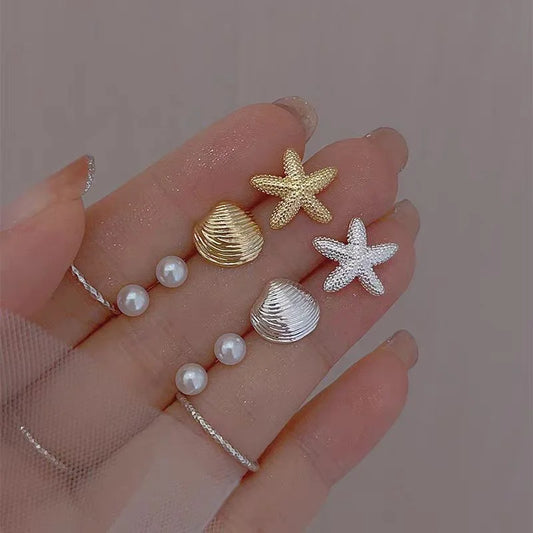 Juego de pendientes vintage de concha y estrella de mar