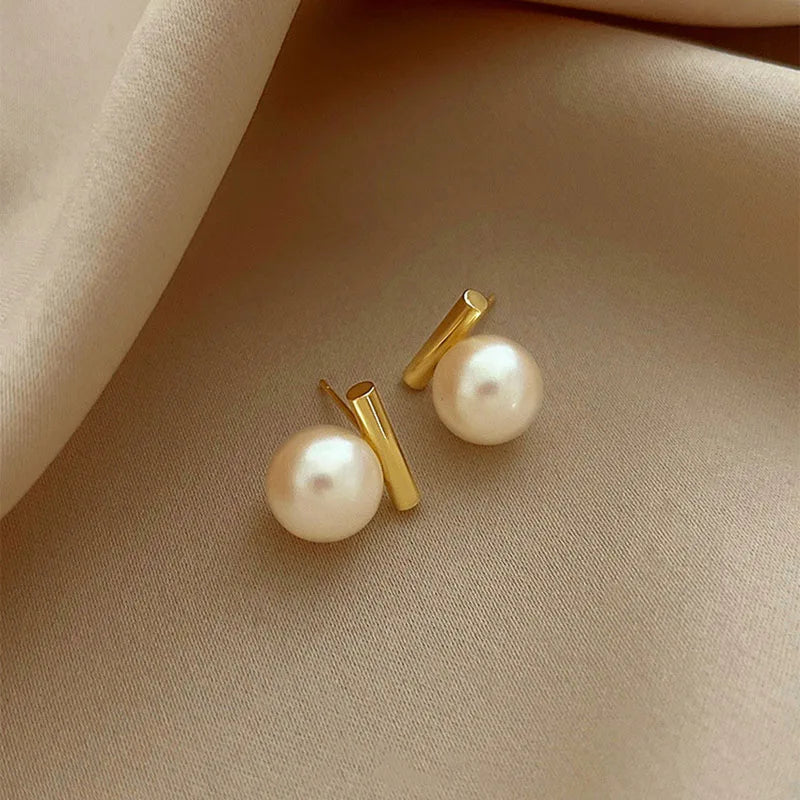 Round Pearl Stud Earrings
