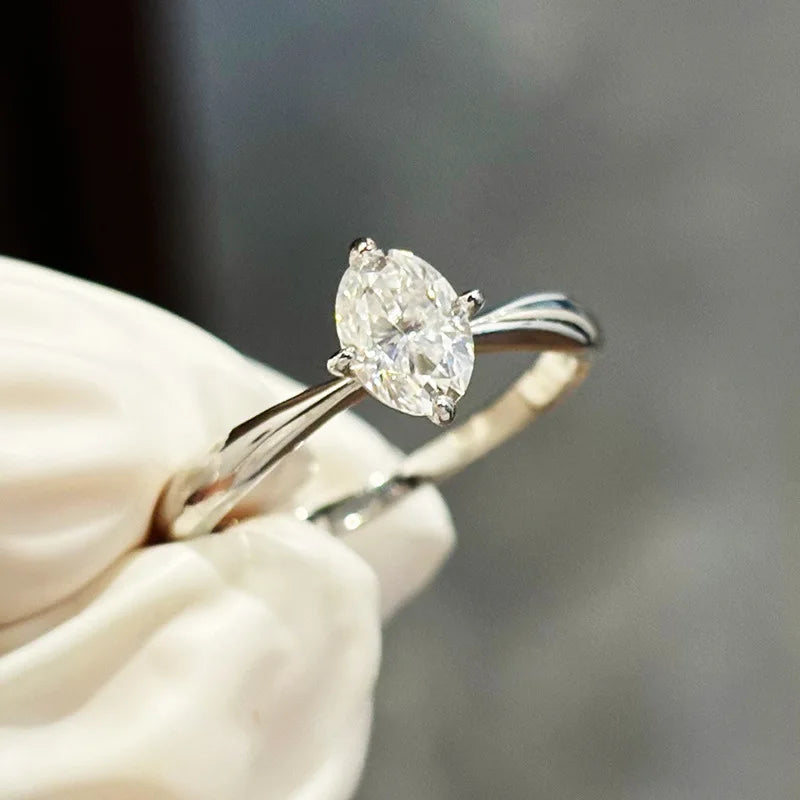 1 Karat ovaler Moissanit-Verlobungsring für Damen, 925er Sterlingsilber vergoldet, Solitär-Ehering, Größe 5–10