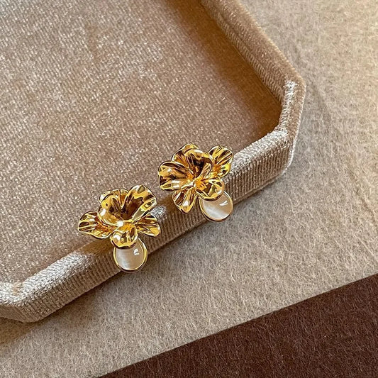 Exquisite Flower Metal Stud Earrings