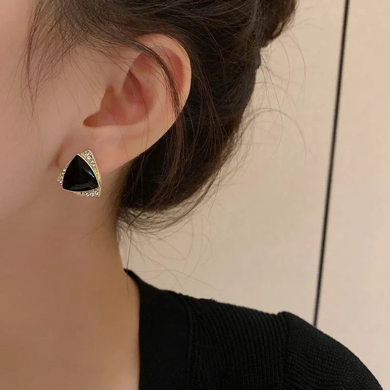 Triangle Stud Earrings Crystal