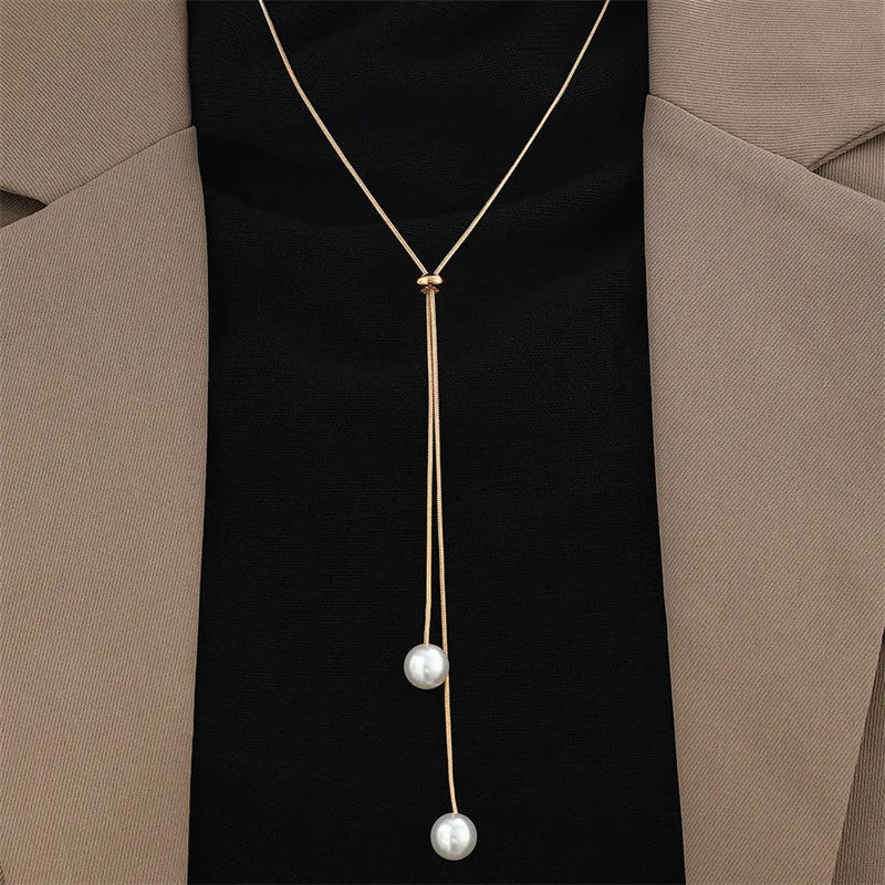 Silver|Gold Pearl Tassel Necklace