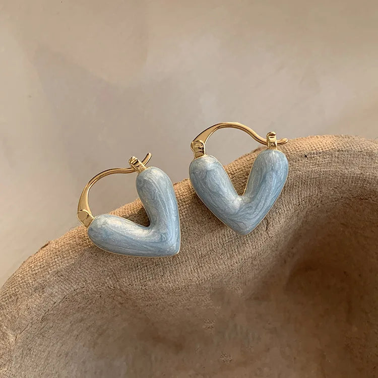 Enamel Heart Hoop Earrings