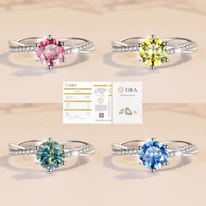 5 Farben Moissanite Ringe für Frauen 1 Karat S925 Sterling Silber Verlobung Ehering Edler Schmuck