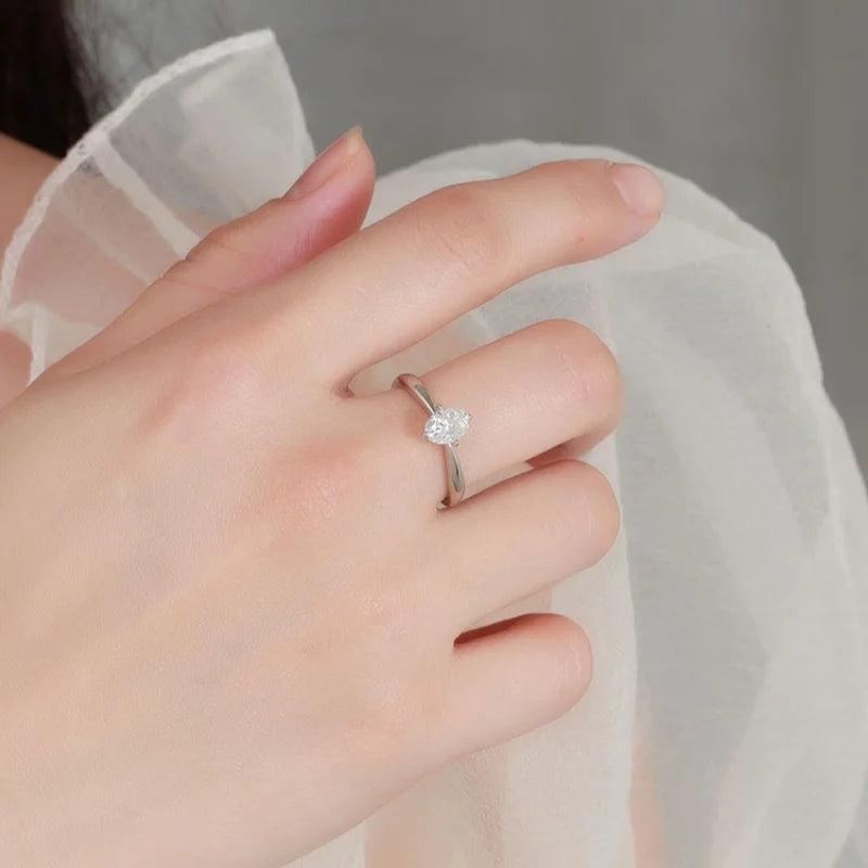 1 Karat ovaler Moissanit-Verlobungsring für Damen, 925er Sterlingsilber vergoldet, Solitär-Ehering, Größe 5–10