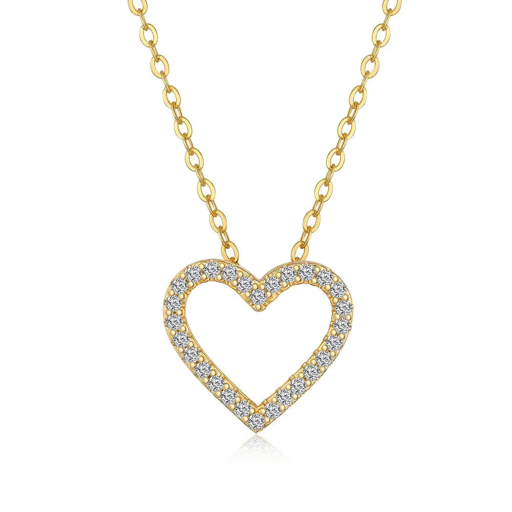 Herz-Moissanit-Anhänger-Halskette für Damen, 14 Karat vergoldetes 925er Sterlingsilber, D-Farbe, Moissanit, 45 cm, kostenlose Halskette
