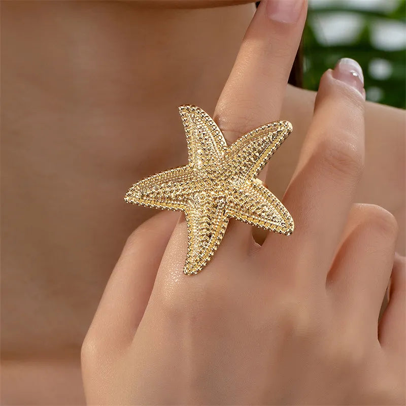 1 Stück lustiger Öffnungsring aus Edelstahl in Seesternform, 14 Karat vergoldet, lustiges Accessoire, Ring für Männer und Frauen zum täglichen Tragen