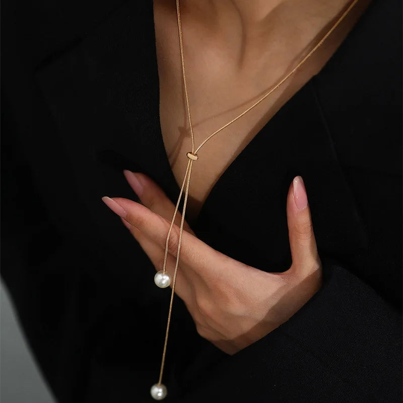 Silver|Gold Pearl Tassel Necklace