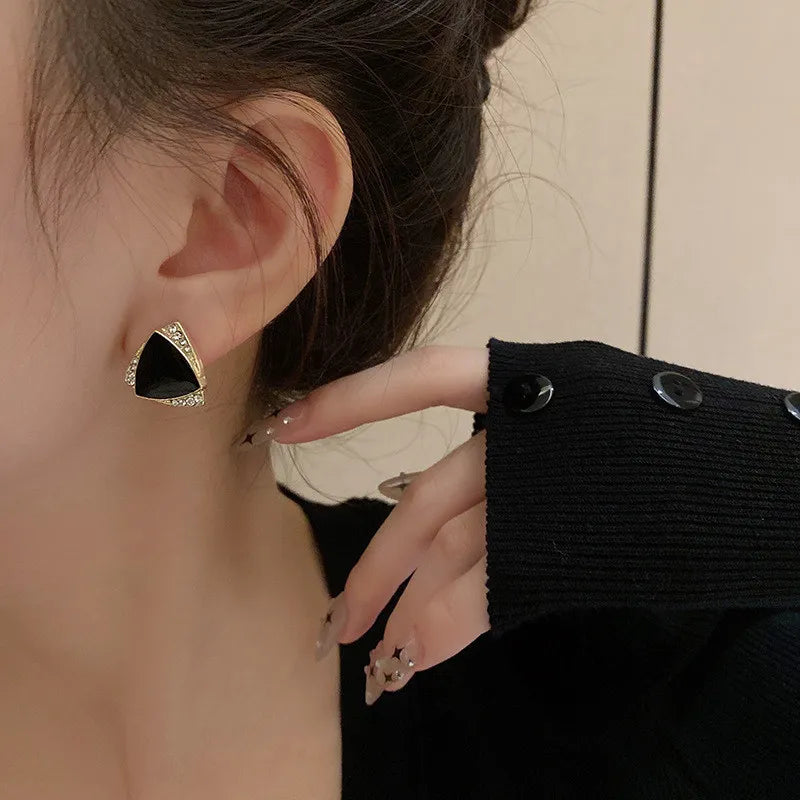 Triangle Stud Earrings Crystal