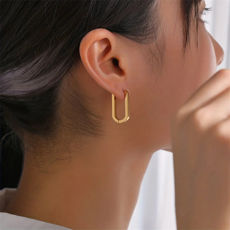 Trendy Oval Hoop Earrings Clip