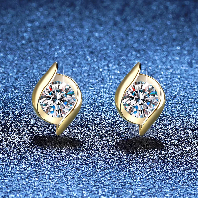 Moissanit-Ohrstecker, 5 mm, 0,5 ct, 18 Karat Gelbgold, plattiert, S925 Sterlingsilber, Rundschliff, Farbe D, VVS1, im Labor hergestellter Moissanit
