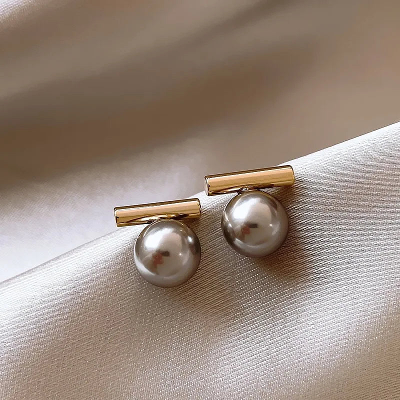 Round Pearl Stud Earrings