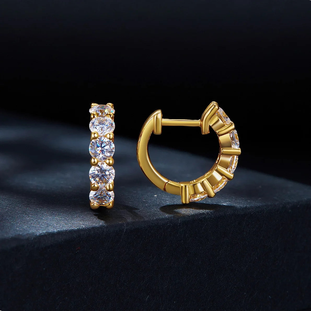 Moissanit-Creolen für Damen, S925 Sterlingsilber, 14 Karat vergoldet, hypoallergene Manschetten-Huggie-Ohrringe für Herren