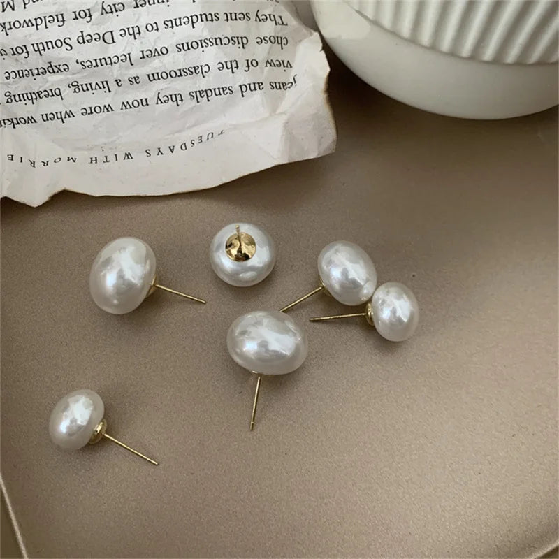Round Pearl Stud Earrings