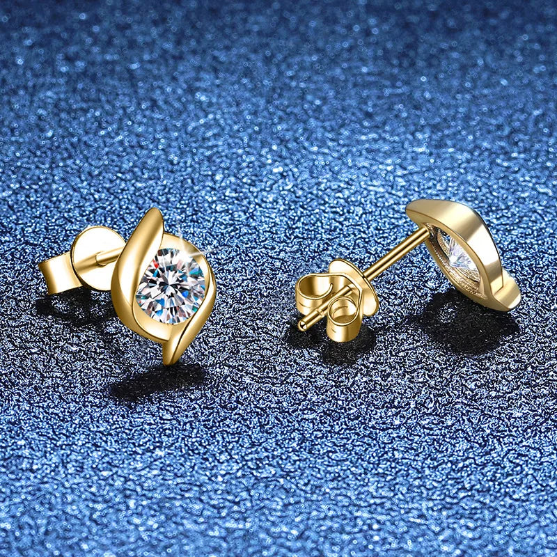 Moissanit-Ohrstecker, 5 mm, 0,5 ct, 18 Karat Gelbgold, plattiert, S925 Sterlingsilber, Rundschliff, Farbe D, VVS1, im Labor hergestellter Moissanit