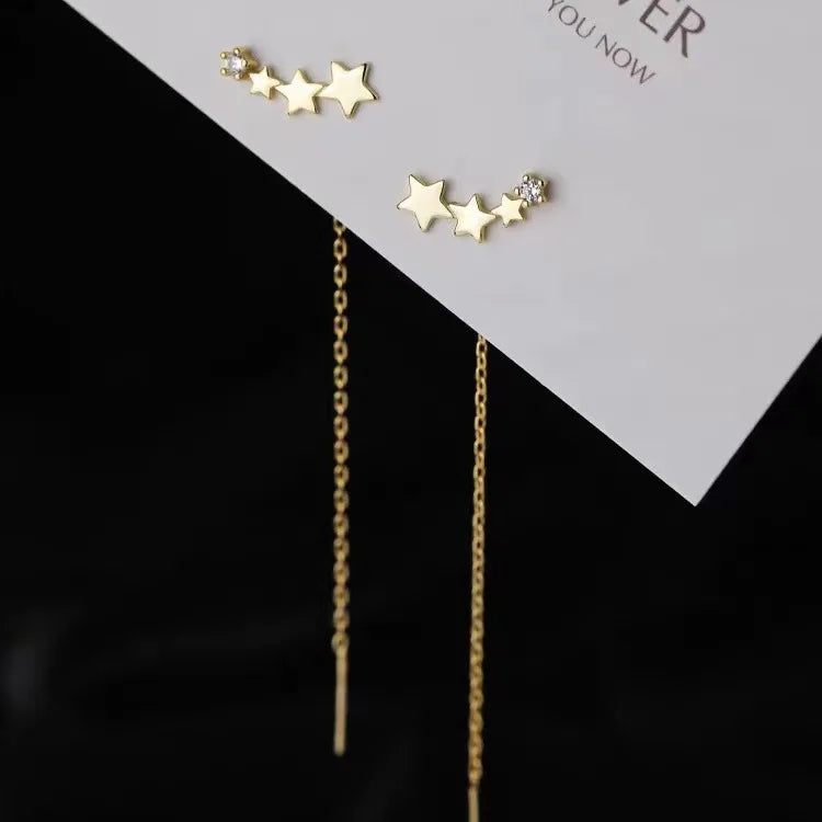 Pendientes largos con borlas, estrellas y corazones