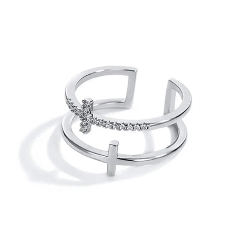 Double-Layer Cross Zircon Ring