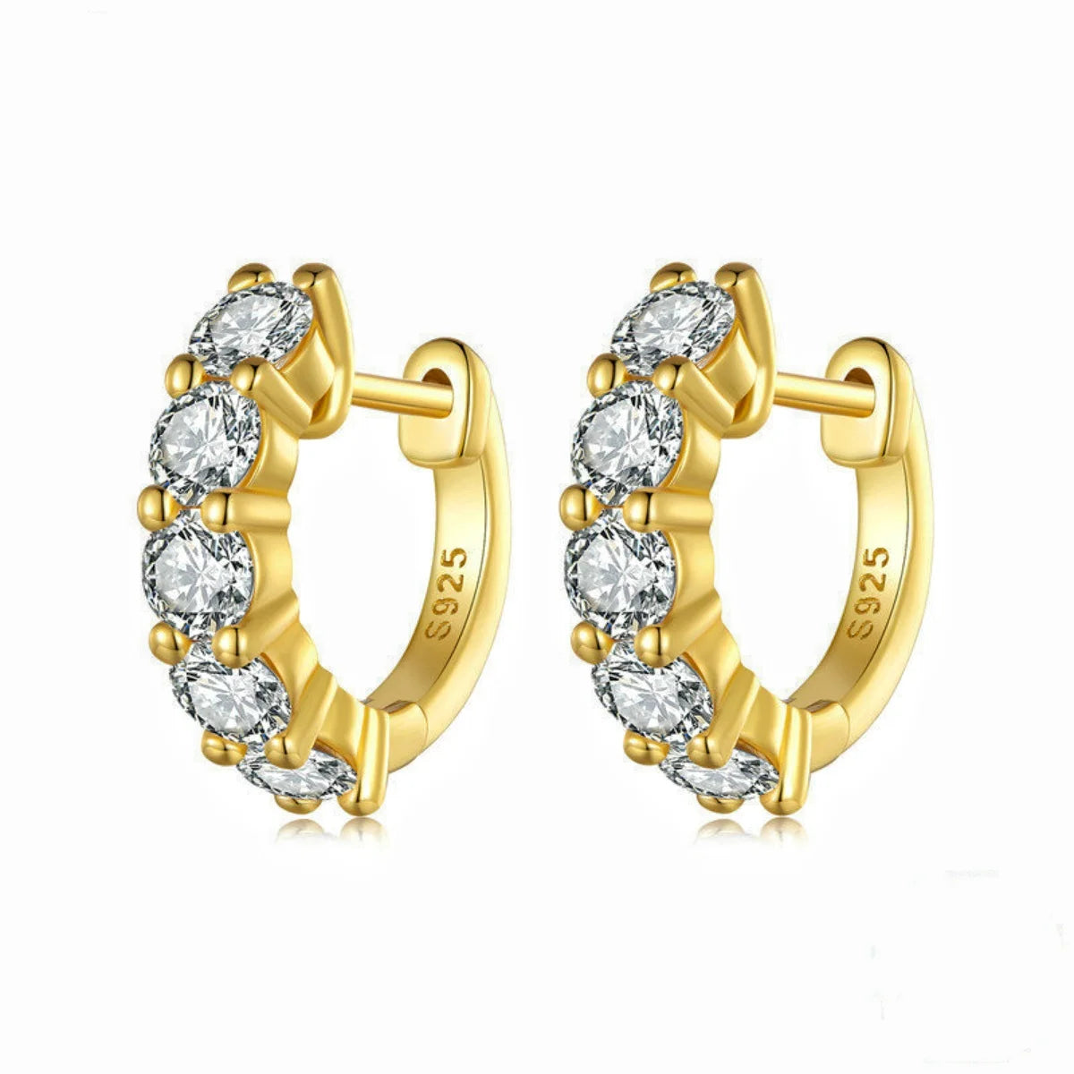 Moissanit-Creolen für Damen, S925 Sterlingsilber, 14 Karat vergoldet, hypoallergene Manschetten-Huggie-Ohrringe für Herren