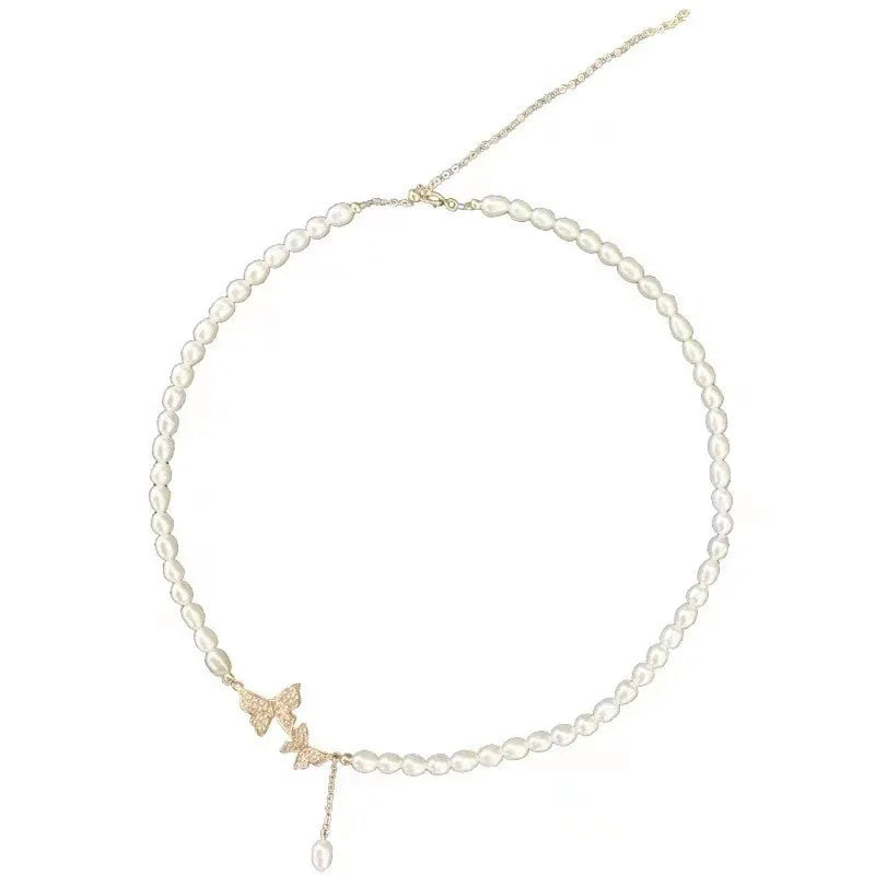 Shiny Pearl Butterfly Necklace