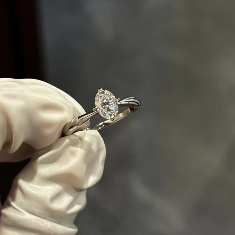 1 Karat ovaler Moissanit-Verlobungsring für Damen, 925er Sterlingsilber vergoldet, Solitär-Ehering, Größe 5–10
