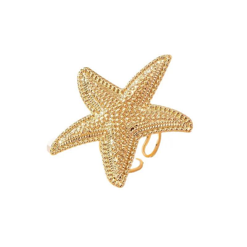1 Stück lustiger Öffnungsring aus Edelstahl in Seesternform, 14 Karat vergoldet, lustiges Accessoire, Ring für Männer und Frauen zum täglichen Tragen