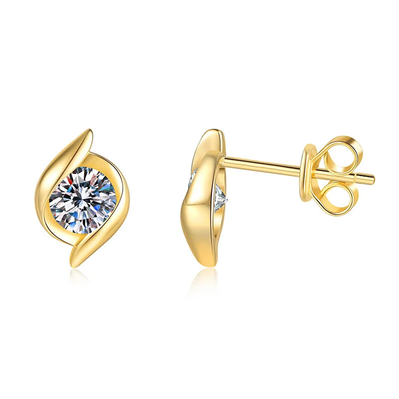 Moissanit-Ohrstecker, 5 mm, 0,5 ct, 18 Karat Gelbgold, plattiert, S925 Sterlingsilber, Rundschliff, Farbe D, VVS1, im Labor hergestellter Moissanit