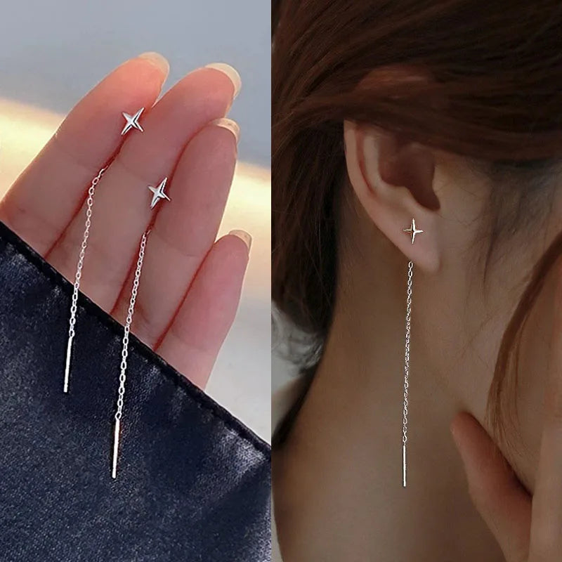Pendientes largos con borlas, estrellas y corazones