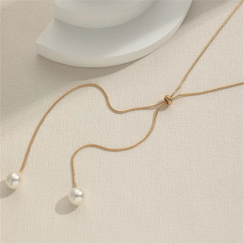 Silver|Gold Pearl Tassel Necklace