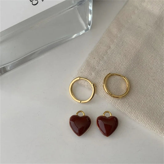 Pendientes colgantes de corazón rojo vino