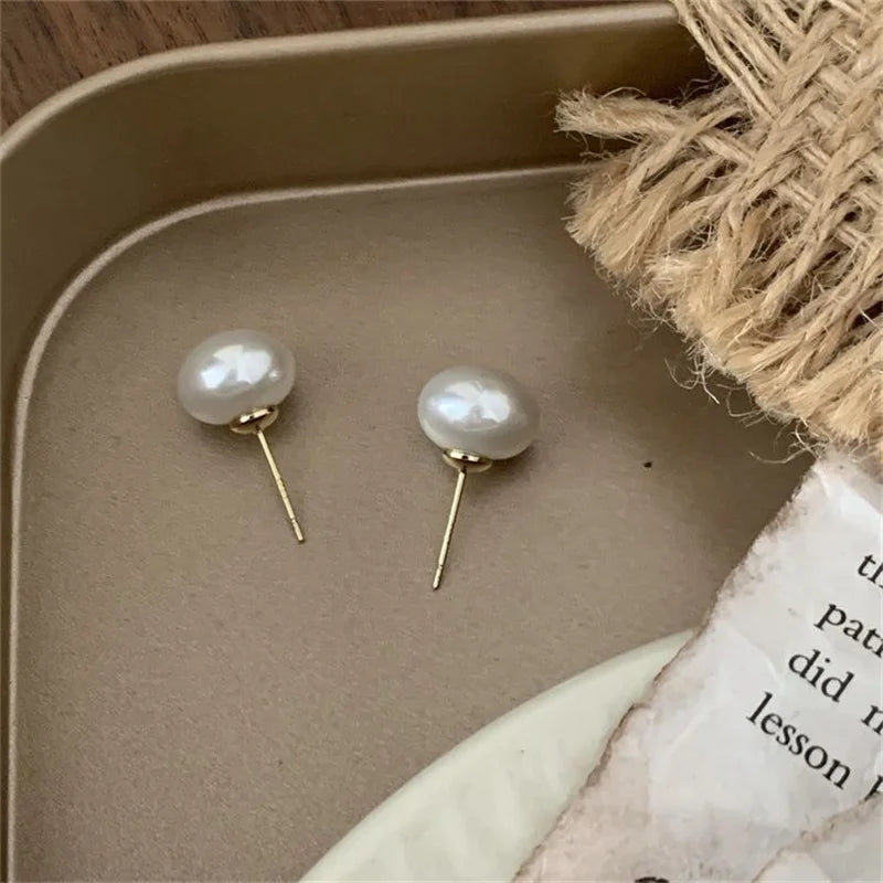 Round Pearl Stud Earrings