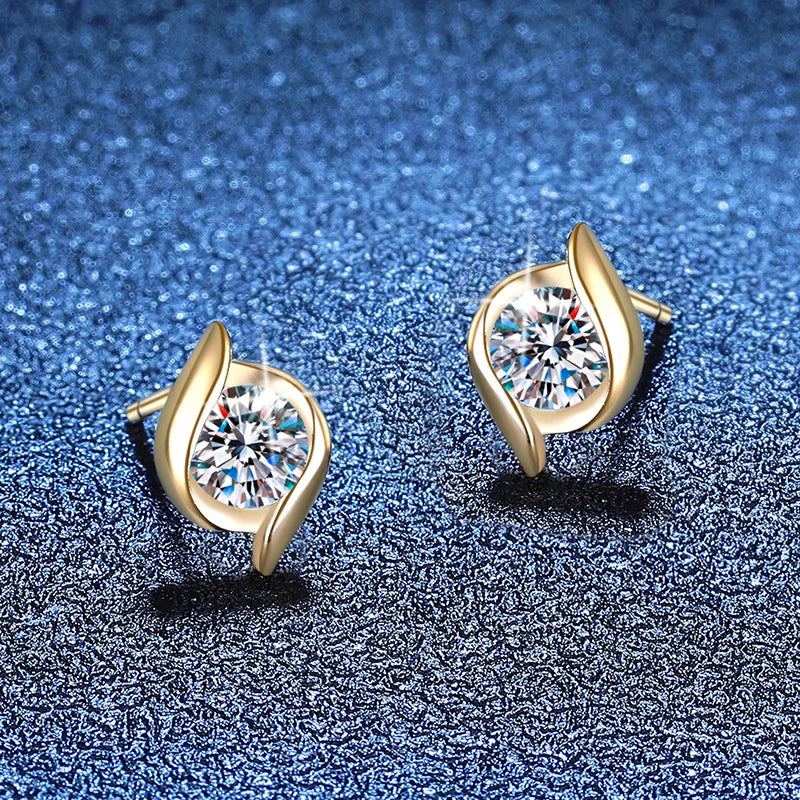 Moissanit-Ohrstecker, 5 mm, 0,5 ct, 18 Karat Gelbgold, plattiert, S925 Sterlingsilber, Rundschliff, Farbe D, VVS1, im Labor hergestellter Moissanit