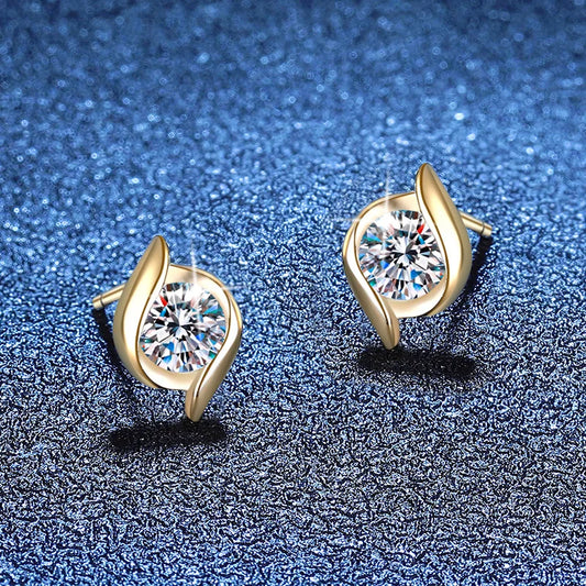 Moissanit-Ohrstecker, 5 mm, 0,5 ct, 18 Karat Gelbgold, plattiert, S925 Sterlingsilber, Rundschliff, Farbe D, VVS1, im Labor hergestellter Moissanit