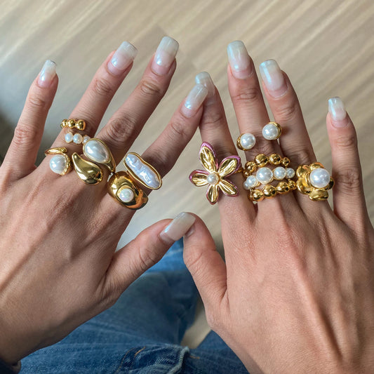 Stainless Steel Flower Pearl Ring